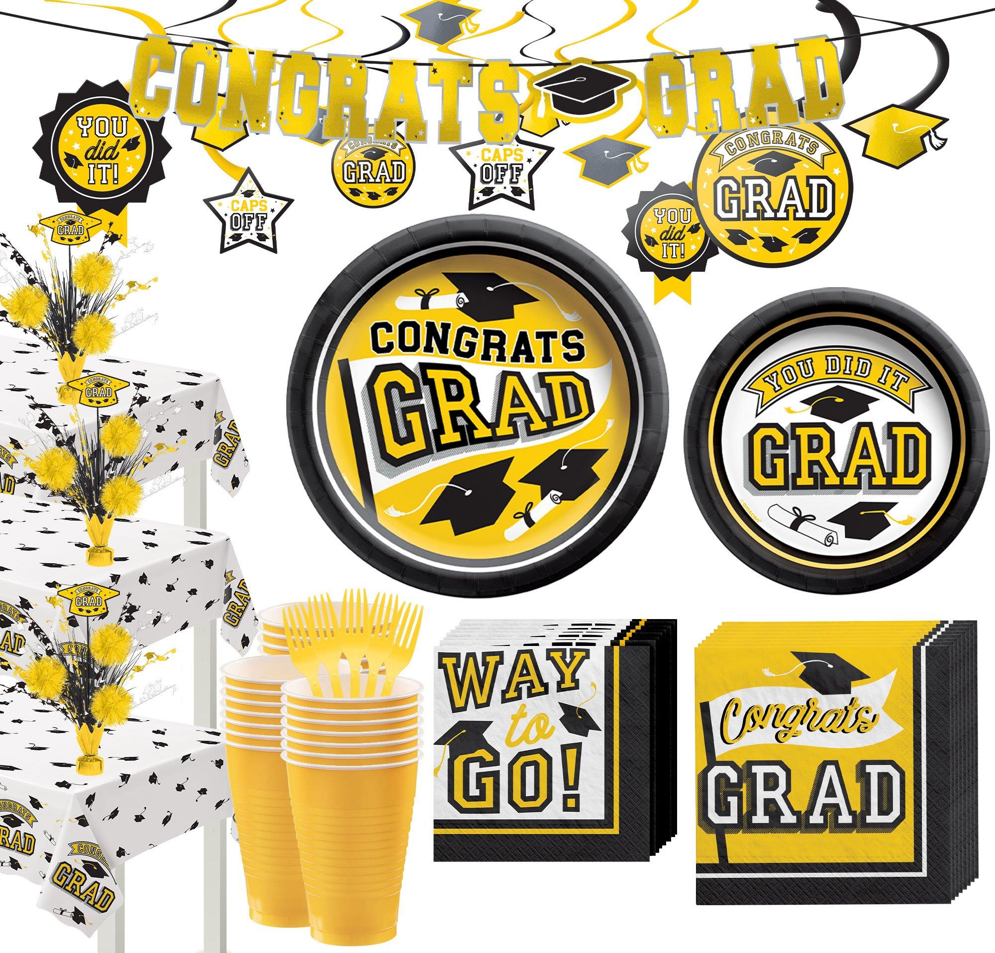 Yellow Congrats Grad Graduation Party Kit for 60 Guests | Party City