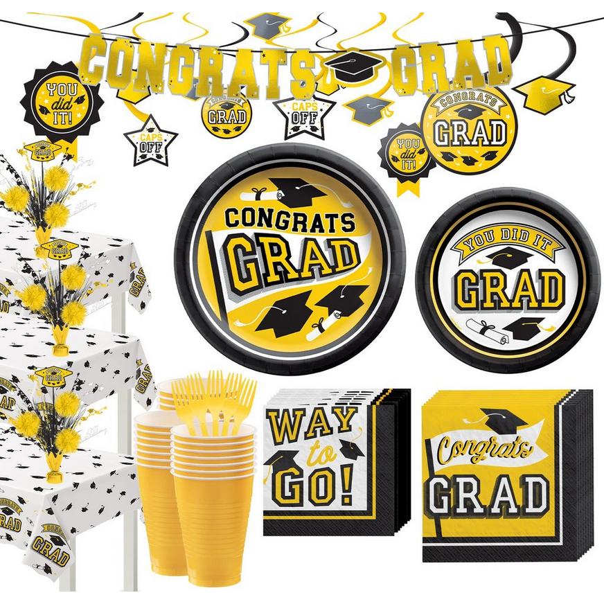 Yellow Congrats Grad Graduation Party Kit for 60 Guests