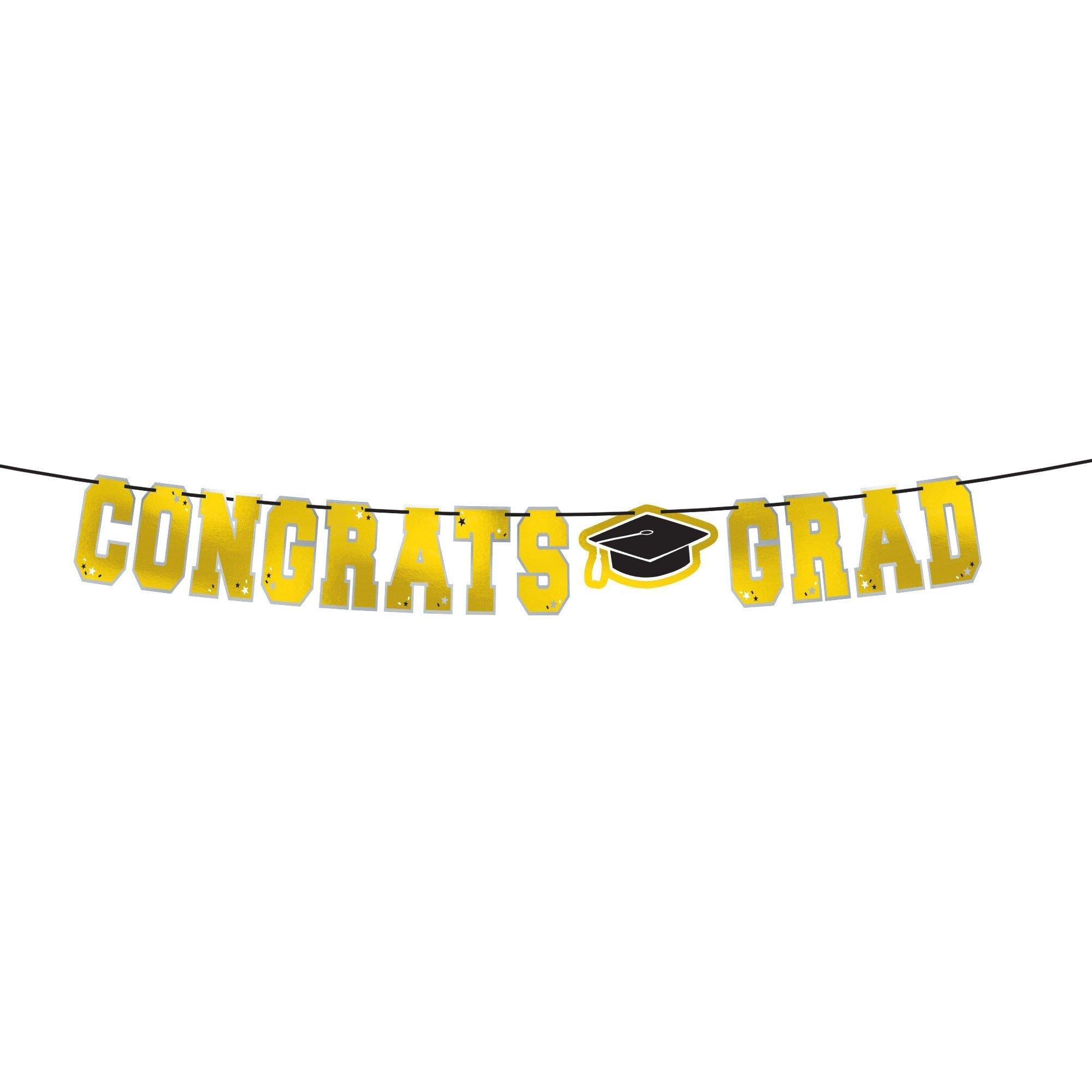 Graduation Party Supplies Kit for 60 with Decorations, Banners, Plates, Napkins, Cups - Yellow Congrats Grad