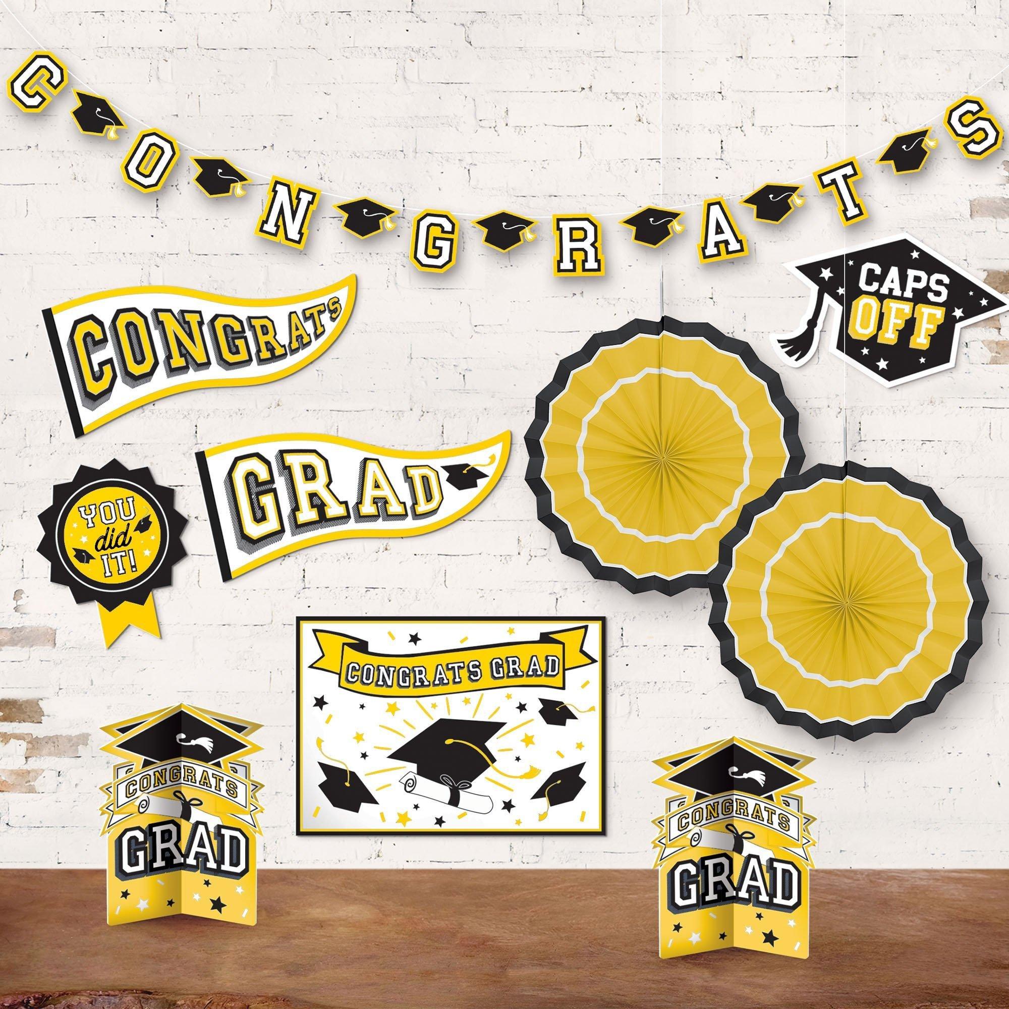 Graduation Party Decorations Kit with Banners, Balloons, Centerpiece, Streamers - Yellow 2024 Congrats Grad
