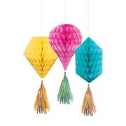 Mini Honeycomb Decorations with Tails 3ct