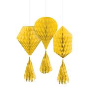 Mini Sunshine Yellow Honeycomb Decorations with Tails 3ct