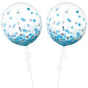 2ct, 24in, Round Blue & Silver Confetti Balloons