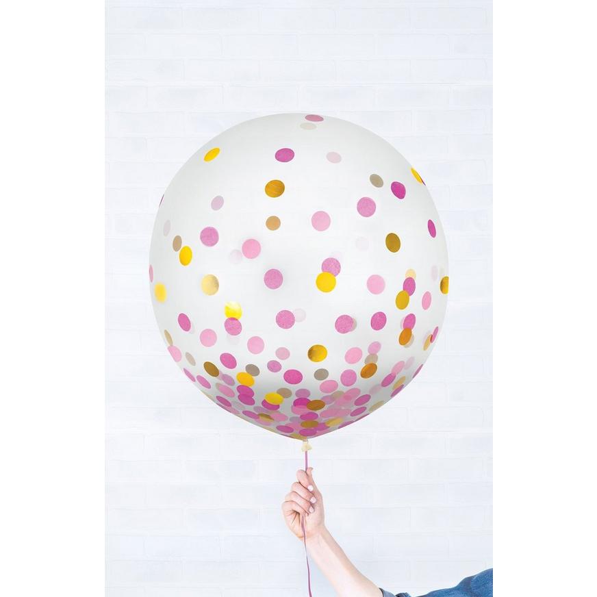 Round Gold & Pink Confetti Balloons 2ct, 24in