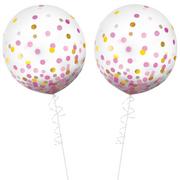 2ct, 24in, Round Gold & Pink Confetti Balloons