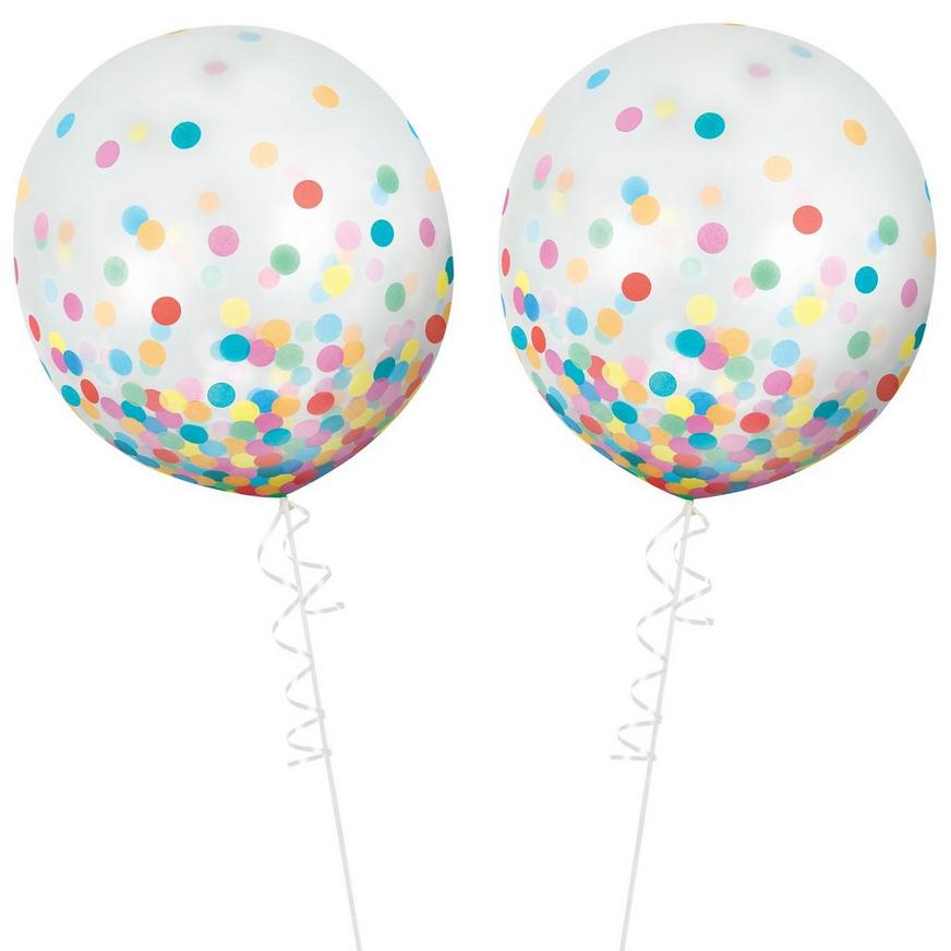 2ct, 24in, Round Multicolored Confetti Balloons