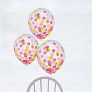 6ct, 12in, Gold & Pink Confetti Balloons