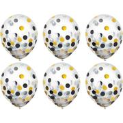 6ct, 12in, Black, Gold & Silver Confetti Balloons