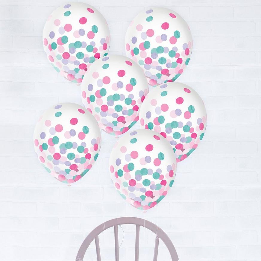 6ct, 12in, Lavender, Pink & Turquoise Confetti Balloons