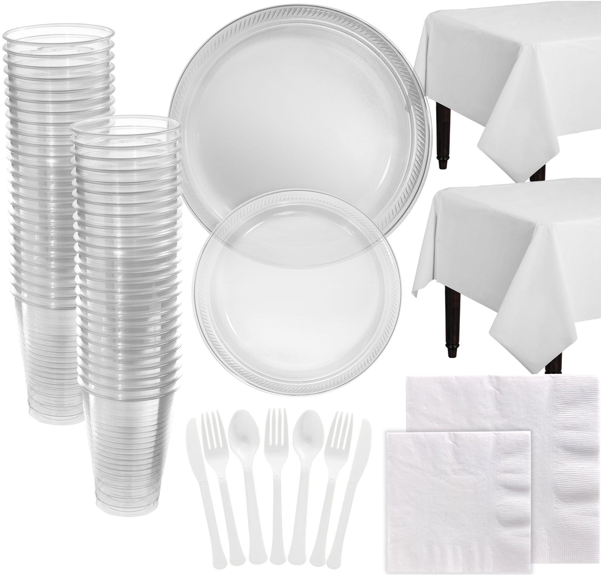 Premium Photo  Rectangular table setting disposable plastic tableware with dessert  cups and napkins