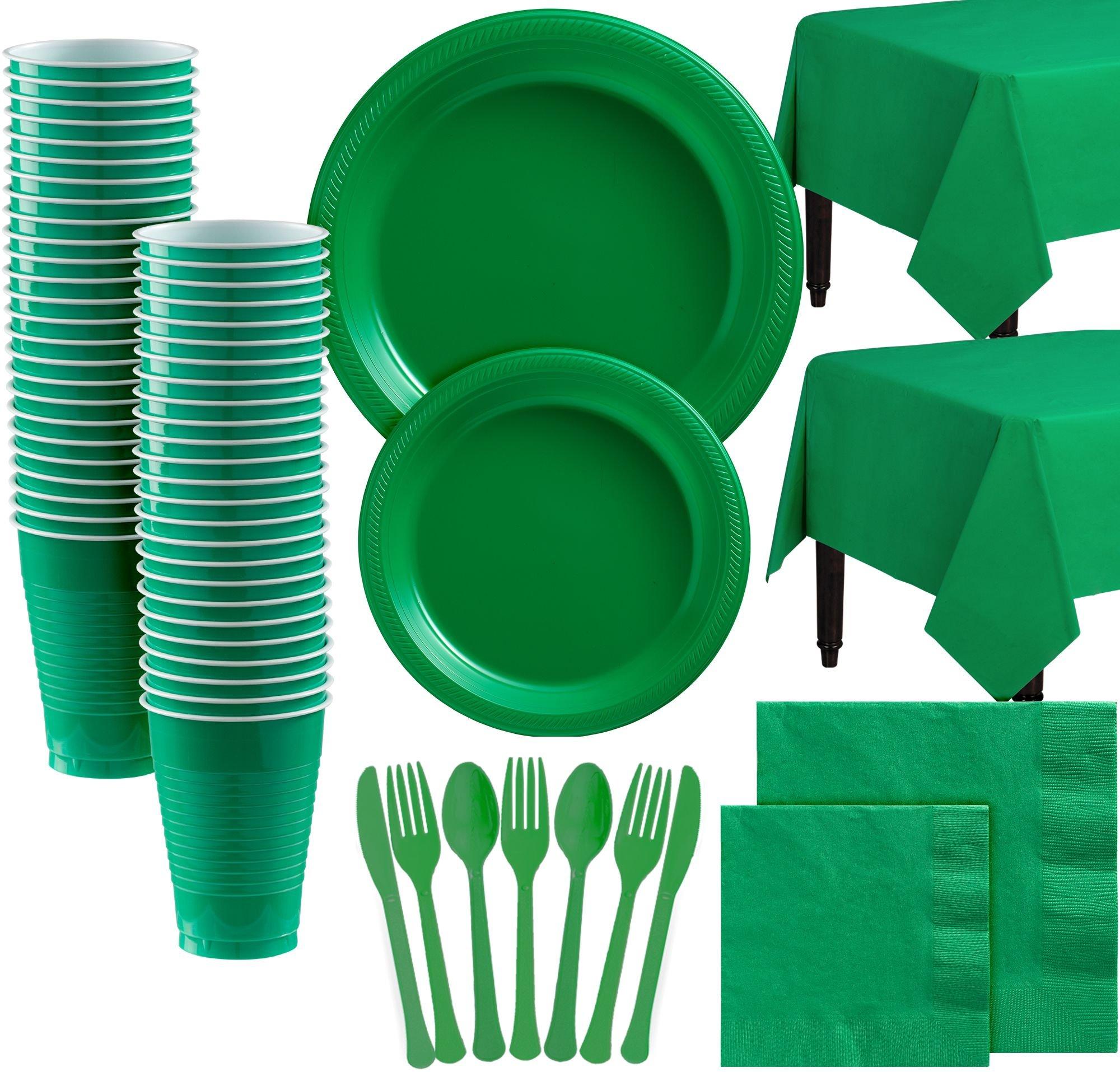 Festive Green Plastic Tableware Kit for 100 Guests Party City