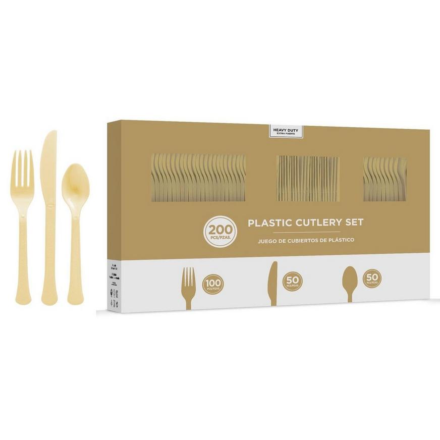 Gold Plastic Tableware Kit for 100 Guests