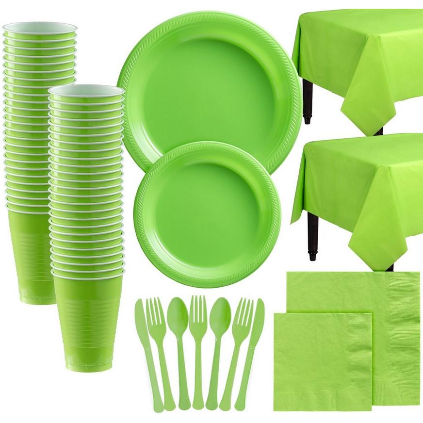 Kiwi Green Plastic Tableware Kit for 100 Guests