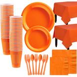 Orange Plastic Tableware Kit for 100 Guests