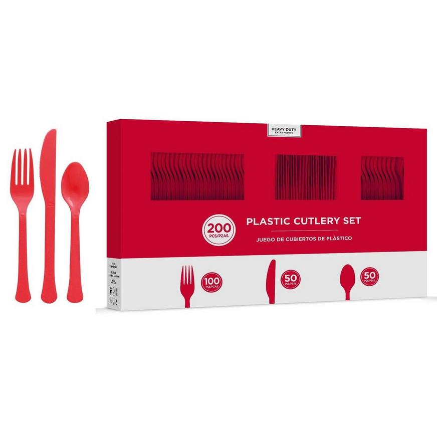 Red Plastic Tableware Kit for 100 Guests