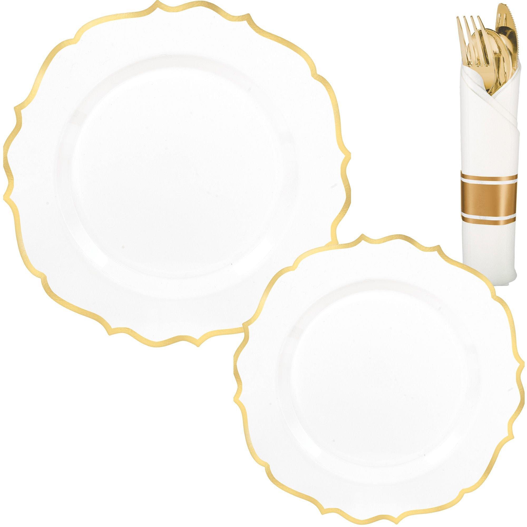 White & Gold Ornate Premium Tableware Kit for 40 Guests Party City