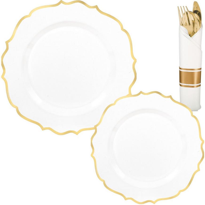 White & Gold Ornate Premium Tableware Kit for 40 Guests | Party City