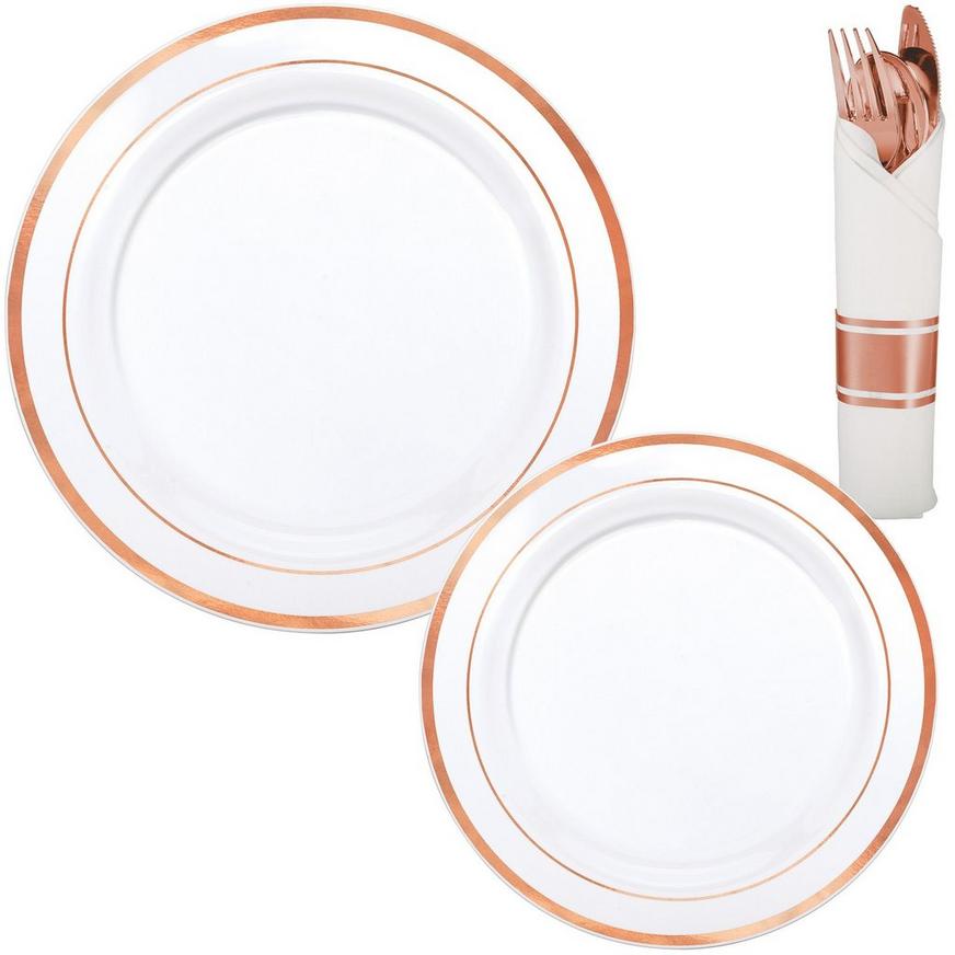 White Rose Gold-Trimmed Premium Tableware Kit for 40 Guests