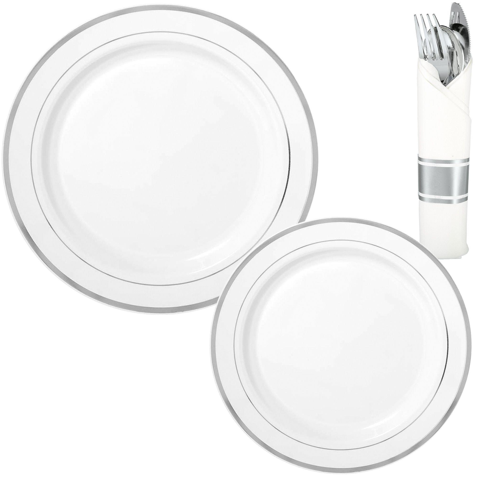 White plates silver on sale trim