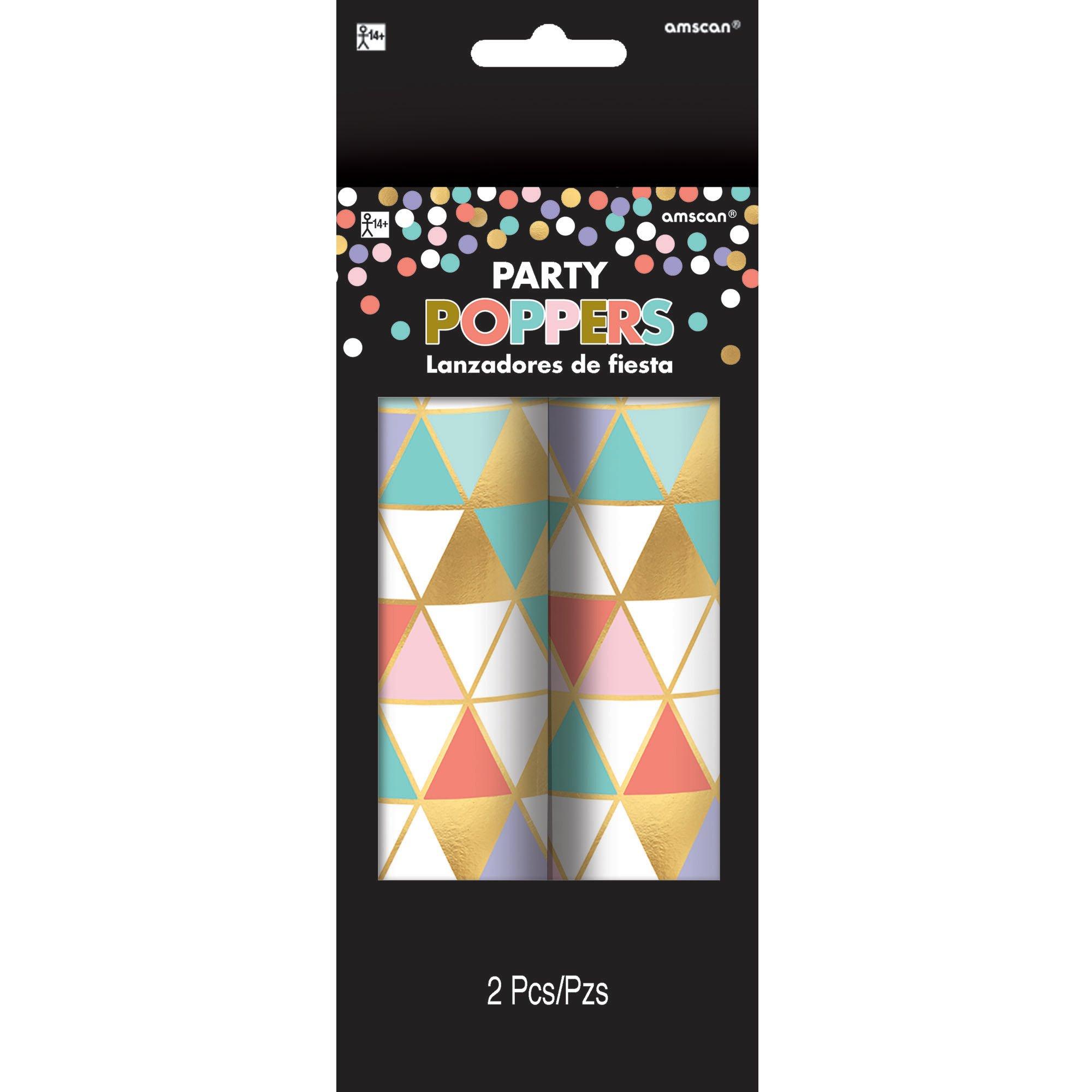 Metallic Gold & Pastel Confetti Party Poppers, 7in, 2ct