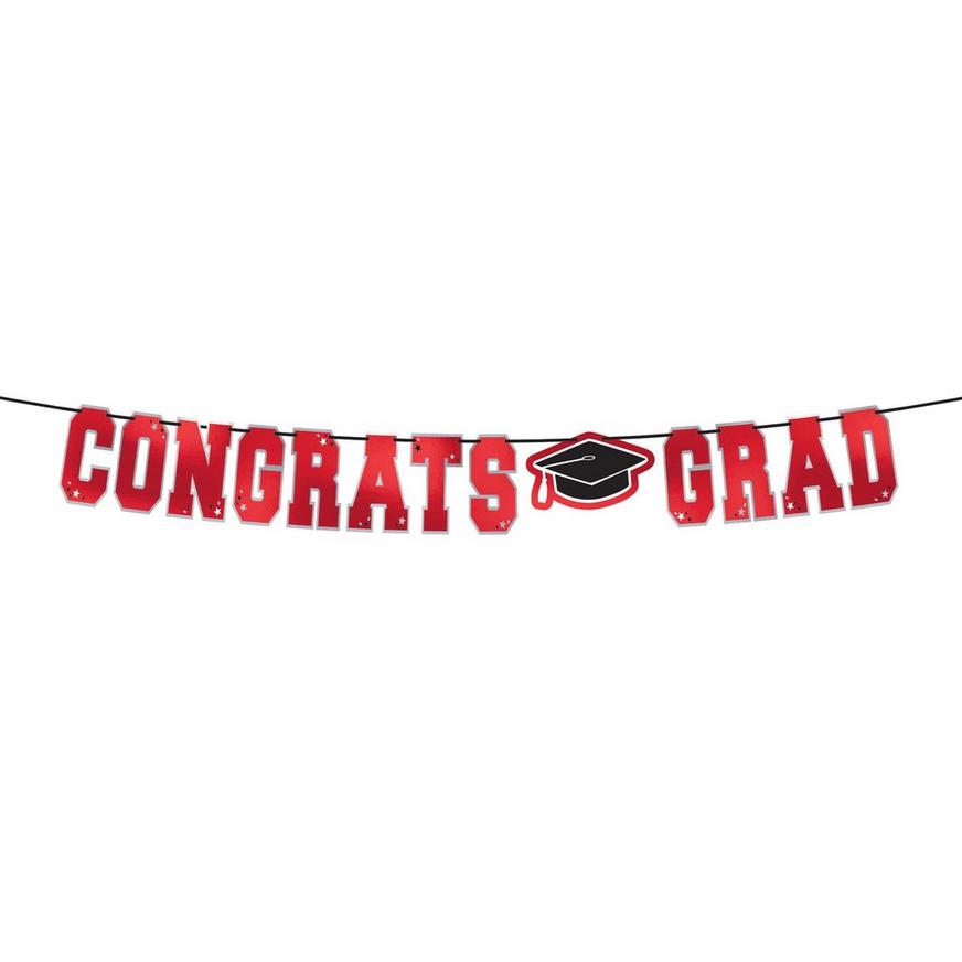 Red Congrats Grad Letter Banner, 12ft