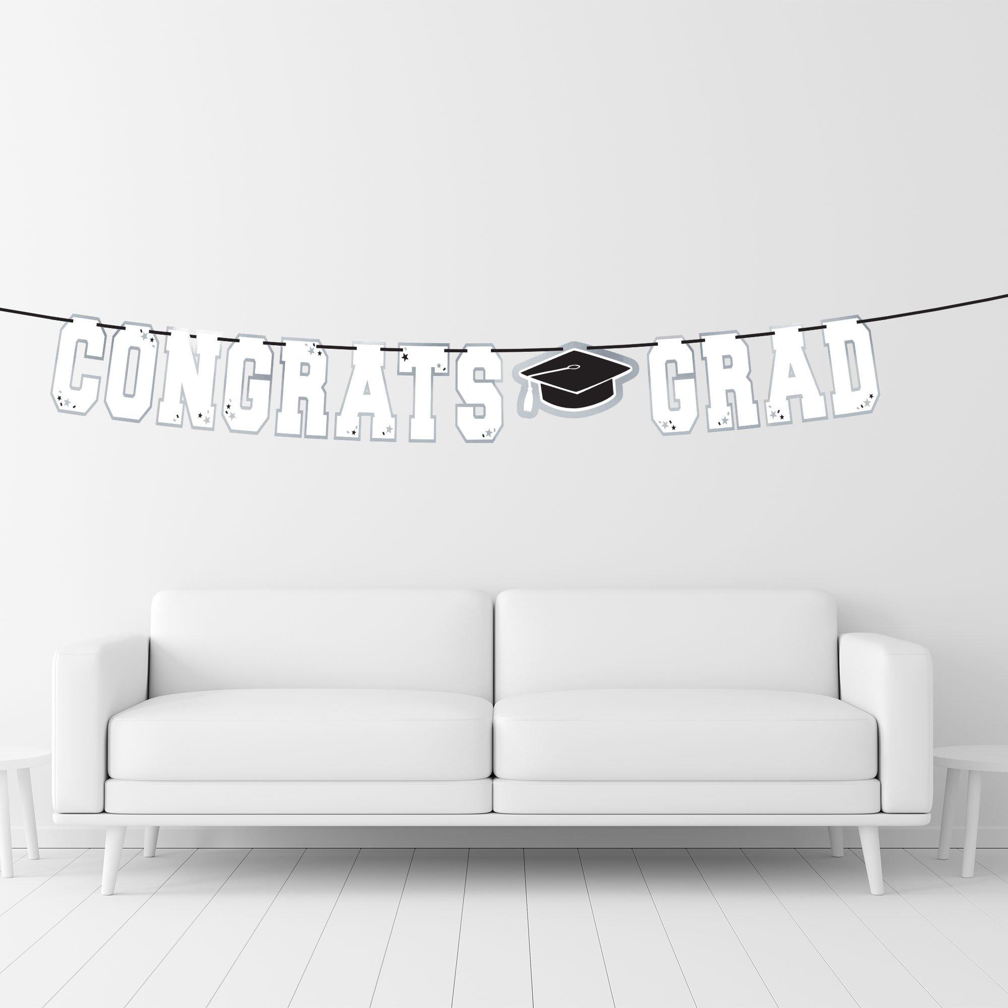 White Congrats Grad Letter Banner 12ft x 9 1/2in | Party City