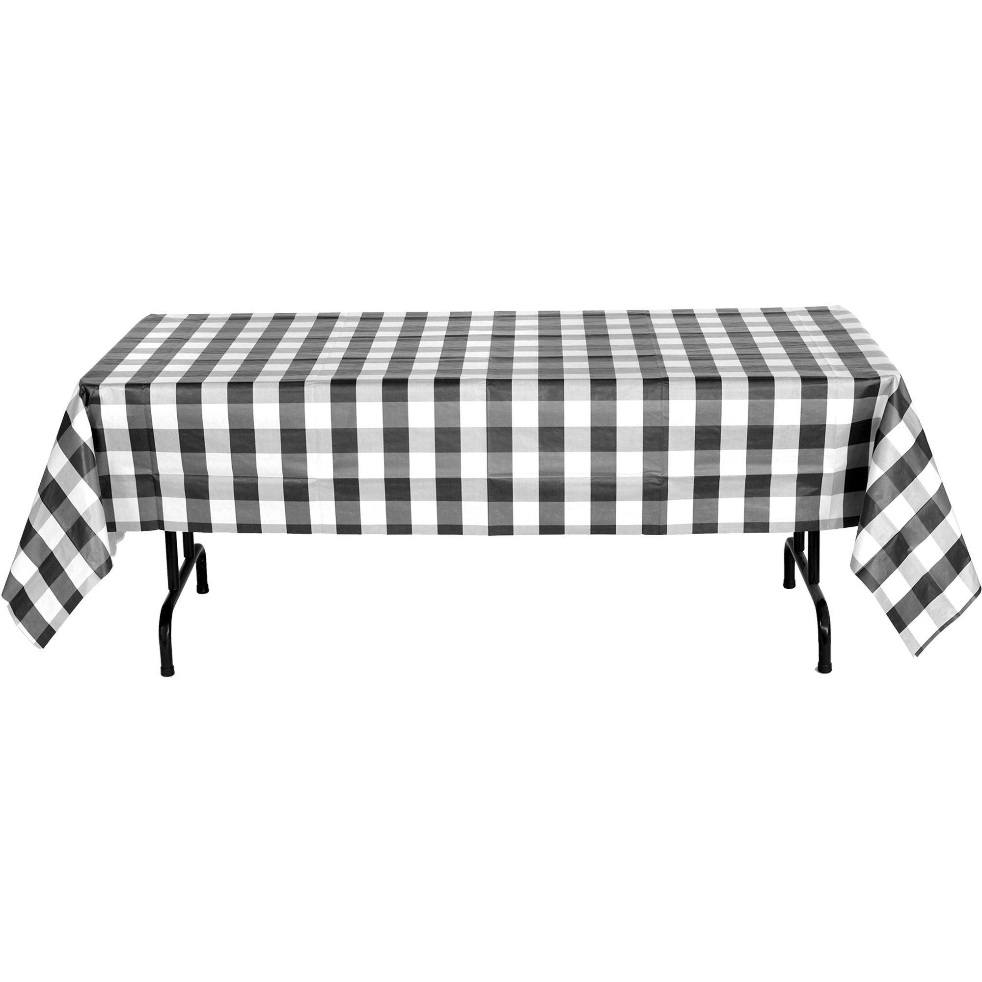 Black & White Plaid Table Cover Size 54in x 108in Tablecover Party City
