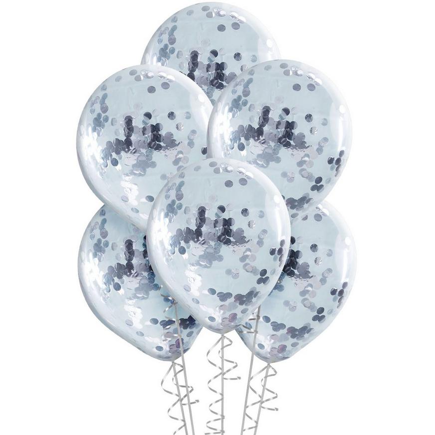 5ct, 12in, Ginger Ray Silver Confetti Balloons