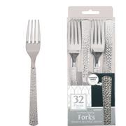 Silver Premium Plastic Hammered Forks 32ct 