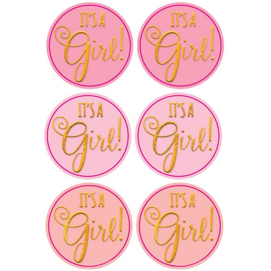 etc 40 ~ PINK IT'S A GIRL BABY SHOWER FAVORS STICKERS for lollipops goody bags 