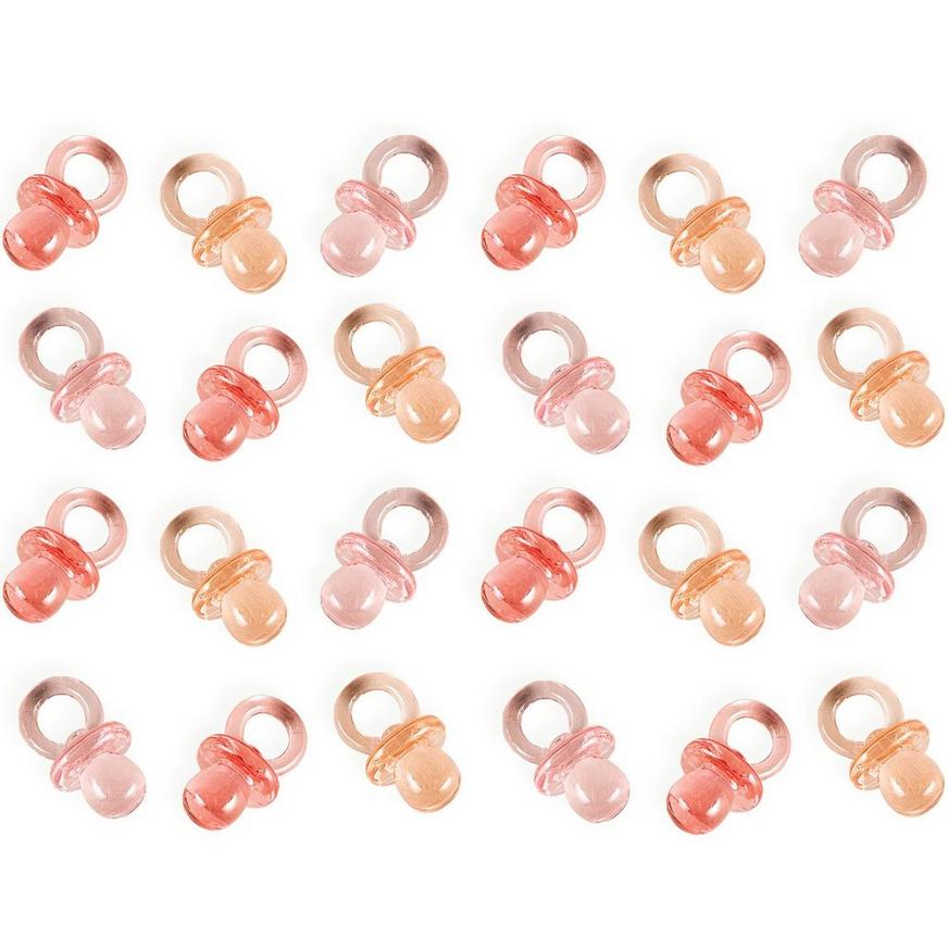 Lot of 50 Clear Pink Acrylic Plastic Pacifiers Miniature Baby Shower Decorations 