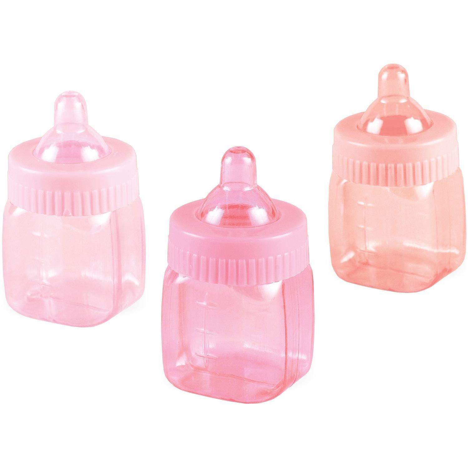 Personalized Pink Baby Bottle Favor Containers - 12 Pc.