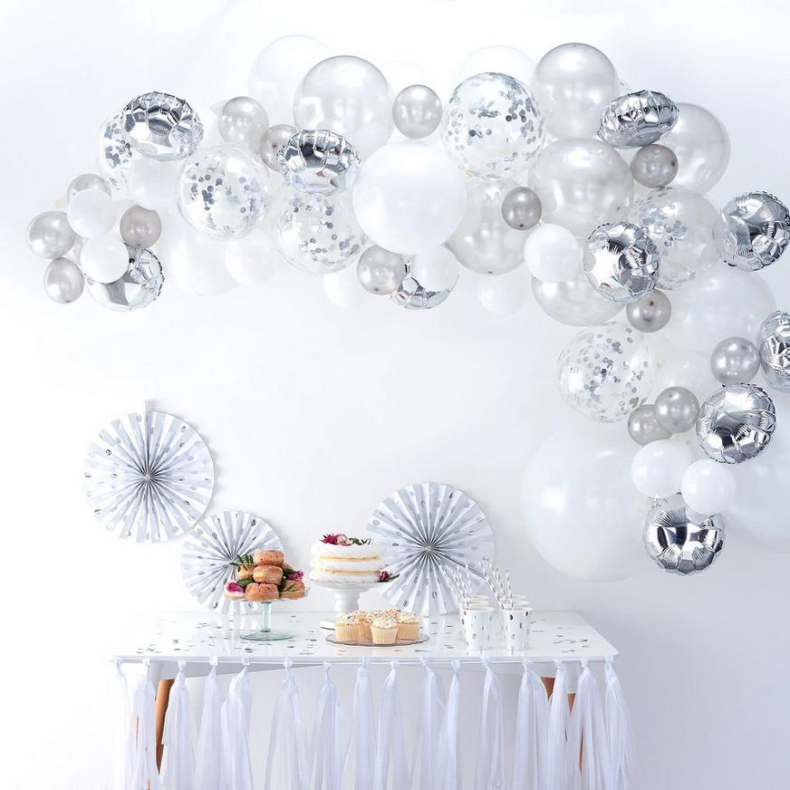 72pc, Air-Filled Ginger Ray Silver Balloon Arch Kit