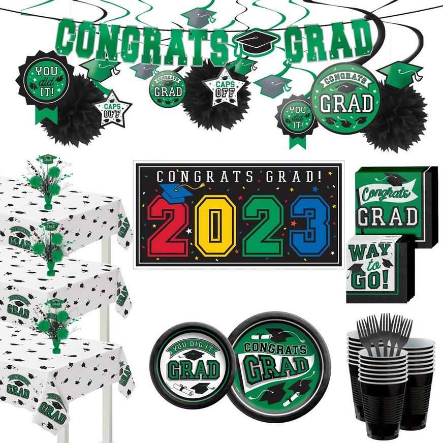 Green Congrats Grad Graduation Party Kit for 100 Guests