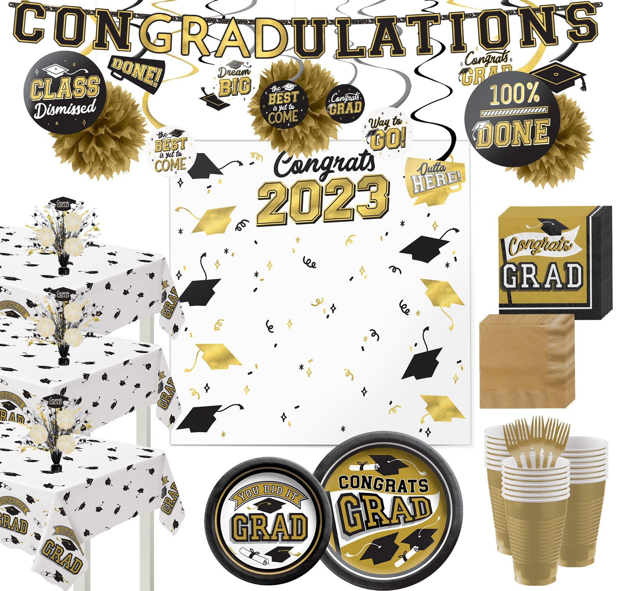 Gold Congrats Grad Graduation Party Kit for 100 Guests | Party City