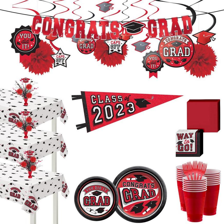Red Congrats Grad Graduation Party Kit for 100 Guests