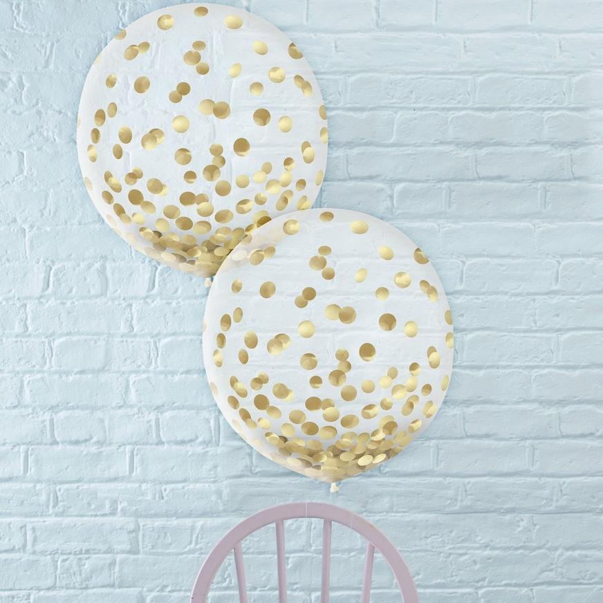 2ct, 24in, Metallic Gold Confetti Balloons