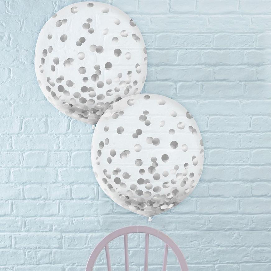 2ct, 24in, Metallic Silver Confetti Balloons