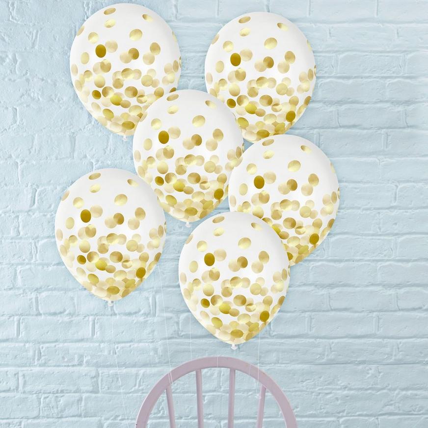 6ct, 12in, Metallic Gold Confetti Balloons