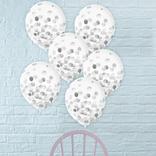 6ct, 12in, Metallic Silver Confetti Balloons