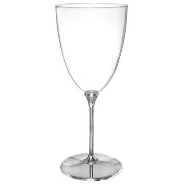 Clear Silver-Base Premium Plastic Wine Glasses, 7oz, 8ct