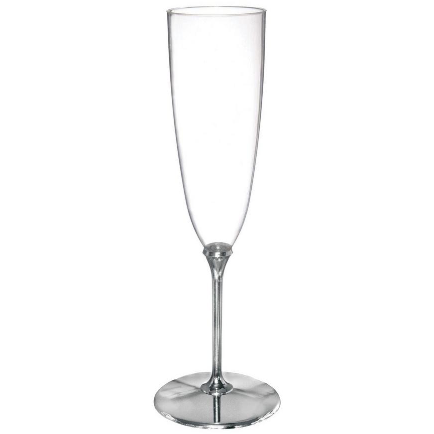 CLEAR Silver-Base Premium Plastic Champagne Flutes, 4.5oz, 8ct