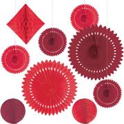 Red Paper Fan & Honeycomb Decorations, 9pc