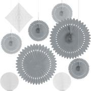 Silver & White Paper Fan & Honeycomb Decorations, 9pc