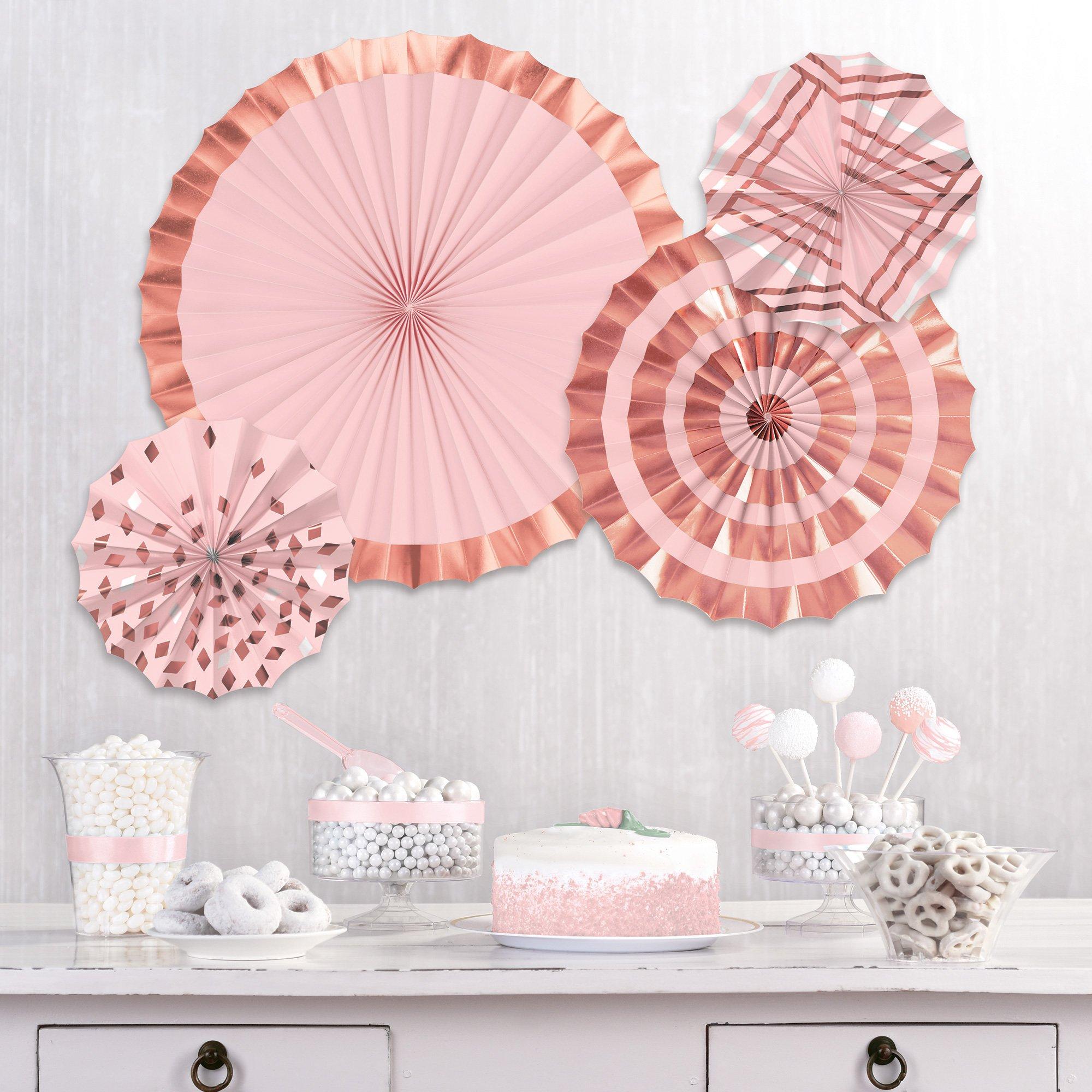 6 Mini Light Pink Tissue Paper Fan Decorations, 3ct