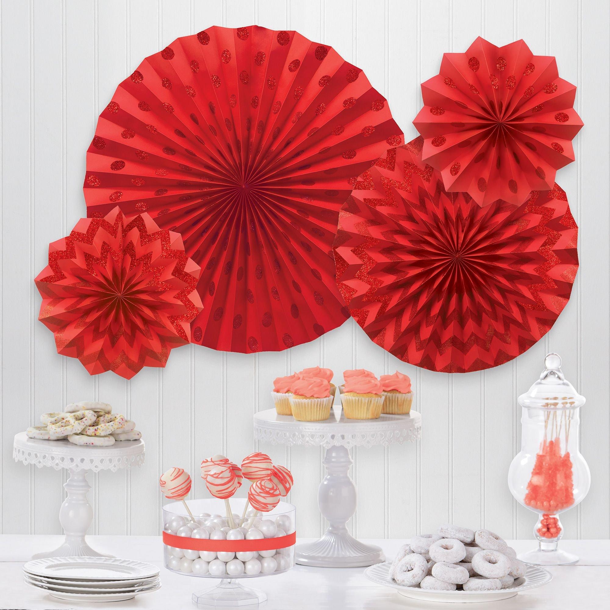 Red Mini Paper Fan Decorations, 6in, 5ct