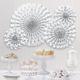 Glitter White & Silver Polka Dot & Chevron Paper Fan Decorations, 4ct