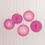 Bright Pink Mini Paper Fan Decorations, 6in, 5ct