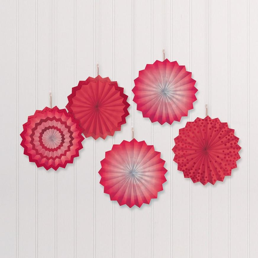 Red Mini Paper Fan Decorations, 6in, 5ct