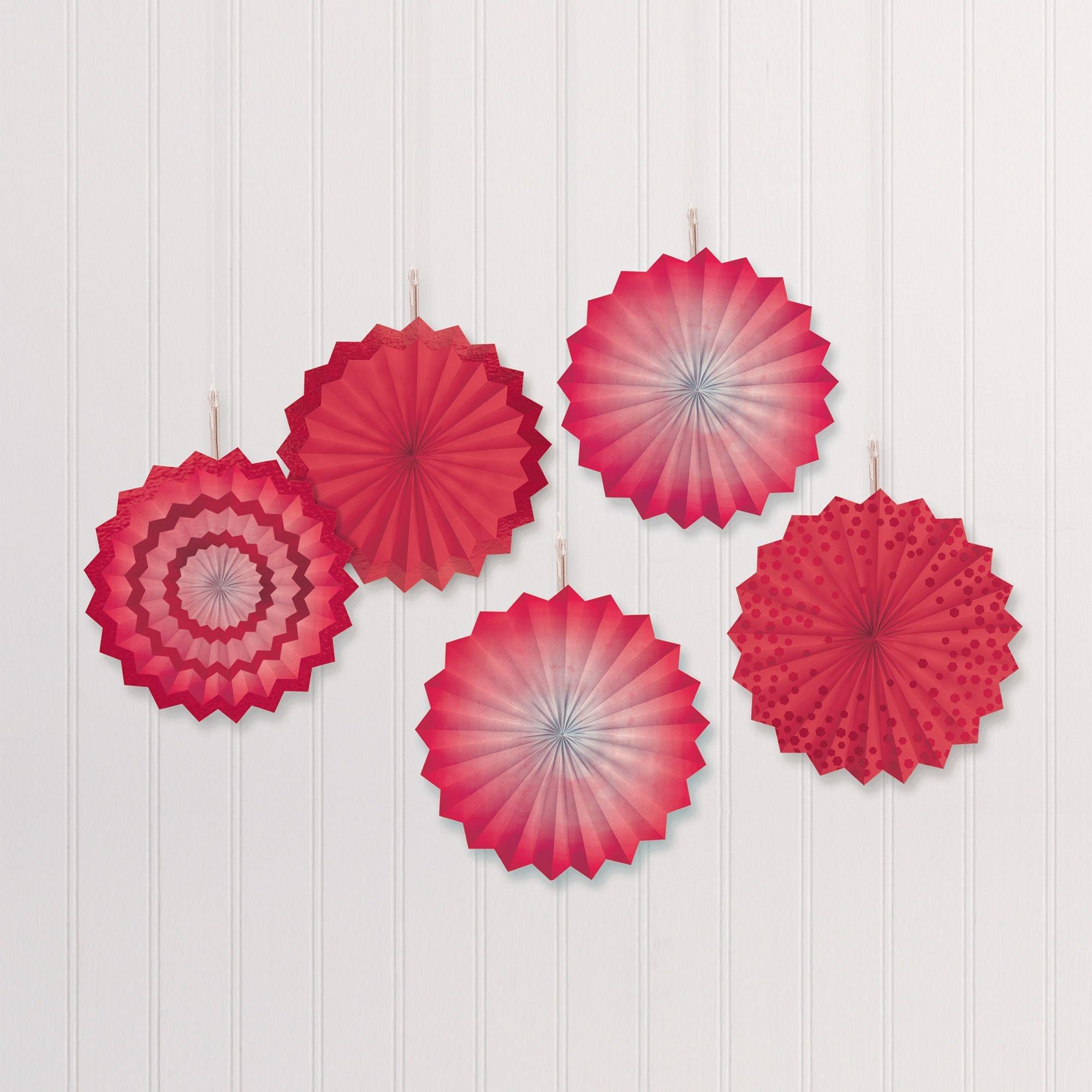 Set of 6 Red Hanging Paper Fan Decorations, Pinwheel Wall Backdrop Party Kit 8, 12, 16 by Efavormart